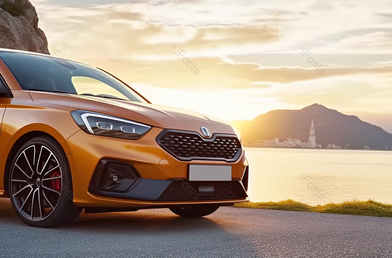 日落海岸驾驶小汽车橙色汽车,高清,摄影图,摄影图片,图片大全,摄影图免费下载